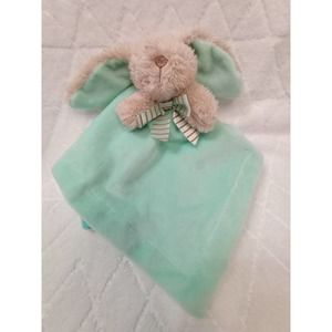 Mint green lovey floppy ear bunny rabbit doll satin security baby blanket rattle